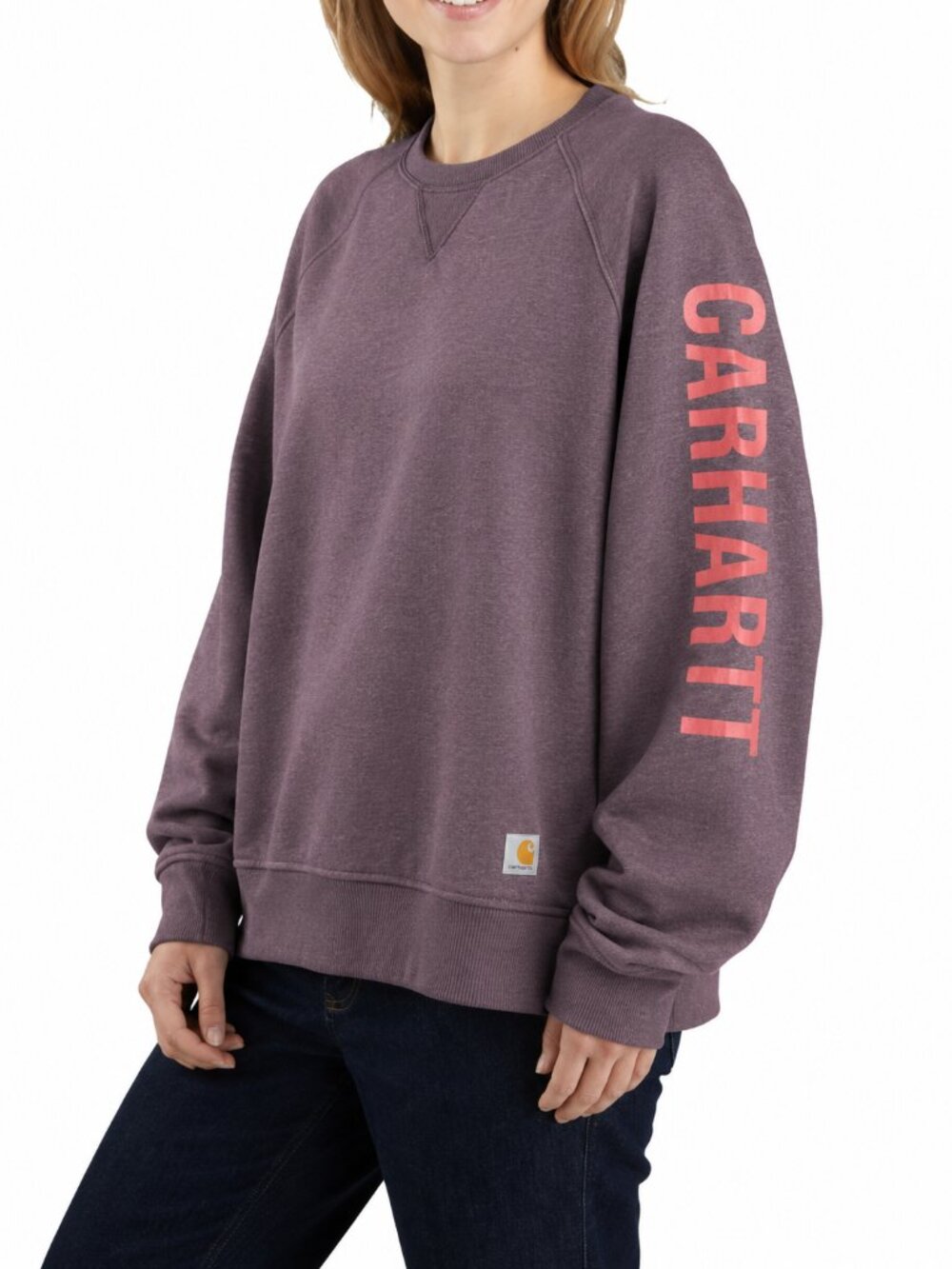 Carhartt Logo Sleeve Graphic Sweatshirt Women's Muted Plum Relaxed Fit - 2X